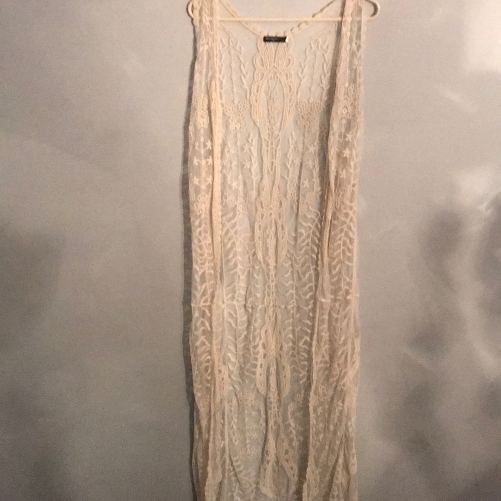 Sheer lace long vest